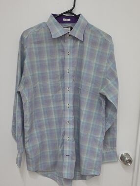 Lorenzo Pastel Blue and Purple Plaid Dress Shirt,Sz.16½ (32-33)    [B50]